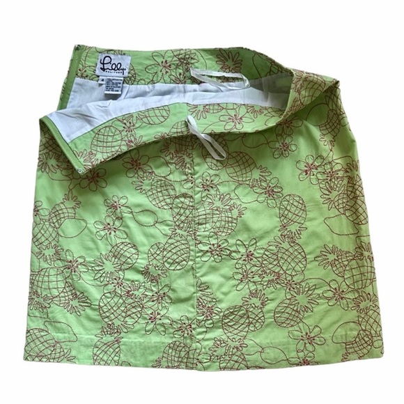 Lilly Pulitzer Lime Green with Embroidered Pineapples and Flowers A-Line Skirt - Picture 4 of 6